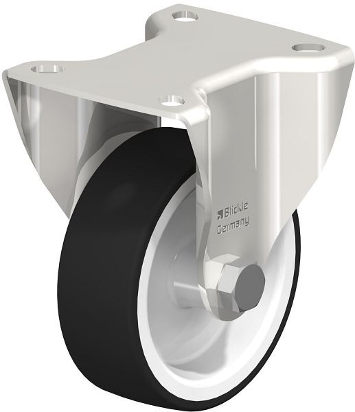 Blickle BKX-POTH 100G-1 Edelstahl-Schwerlast-Bockrolle mit Anschraubplatte, Thermoplastisches Polyurethan, Grau, 754131