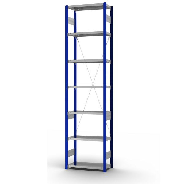 hofe Grundregal, zerlegt, 7 Böden 3000 x 300 x 750 mm, verzinkt Stützprofile - enzianblau/RAL 5010, HEG303007XL