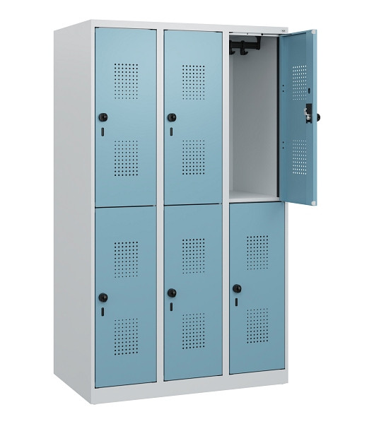 C+P Doppelstöckiger Spind Evolo PLUS, 6 Fächer, 1530x900x500mm, 7035/0010, Drehriegel, 0493005-30 S10009