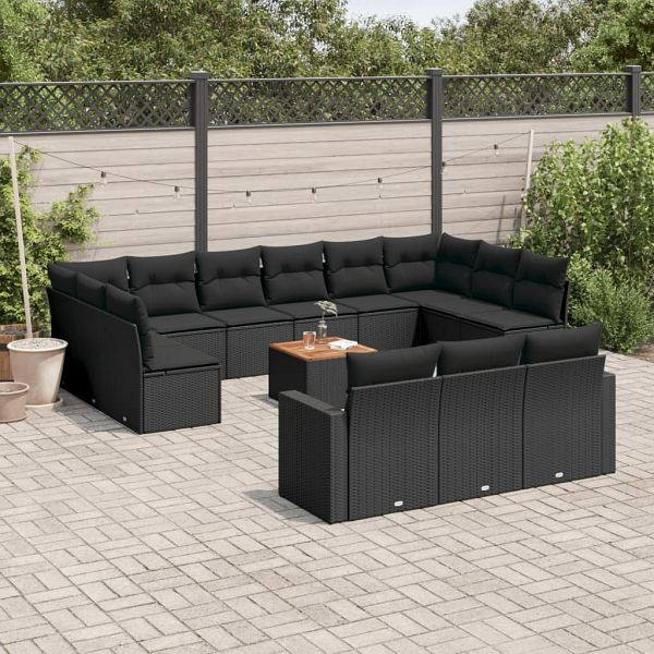 vidaXL 14-teilig Garten-Sofagarnitur mit Kissen Schwarz Poly Rattan, 3224361