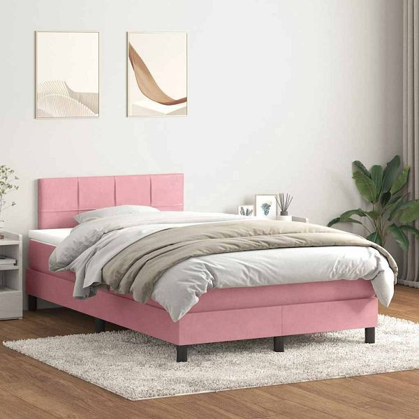 vidaXL Boxspringbett mit Matratze Rosa 120x220 cm Samt, 3316256