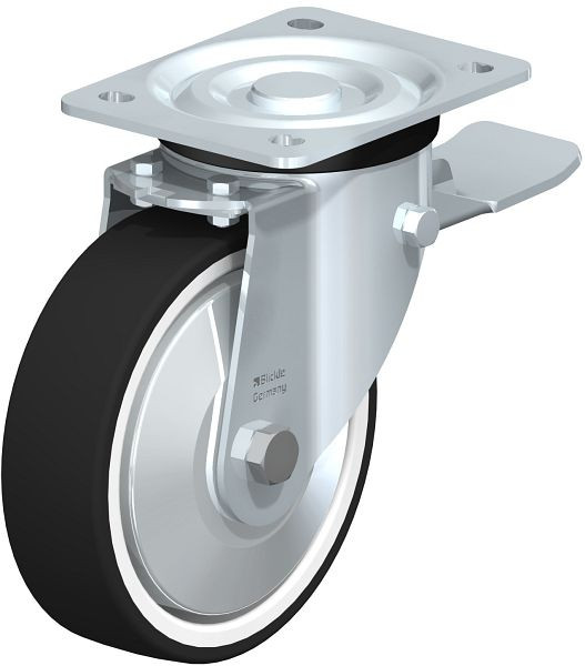 Blickle L-POTH 160K-ST-FA Stahlblech-Lenkrolle, mittelschwere Ausführung, mit Anschraubplatte & Feststeller, Thermoplastisches Polyurethan, Grau, 749431