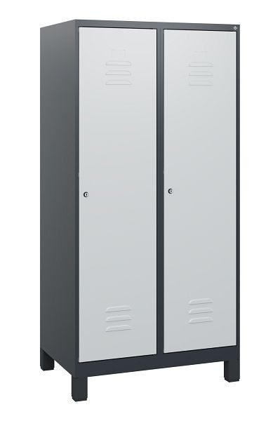 C+P Umkleidespind Classic PLUS, Füße, 2 Abteile, 1630x800x500mm, 7016/7035, Zylinderschlösser, 0800105-22 S10028
