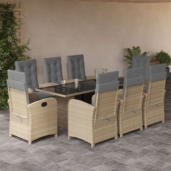 vidaXL 9-teilig Garten-Essgruppe mit Kissen Beigemischung Poly Rattan, 3212264