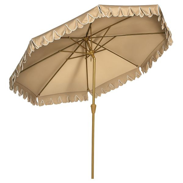 Outsunny Sonnenschirm, mit Fransen, neigbar, mit Handkurbel, Stahl+Polyester, khaki, Ø264 x 240 cm, 84D-207V00KK