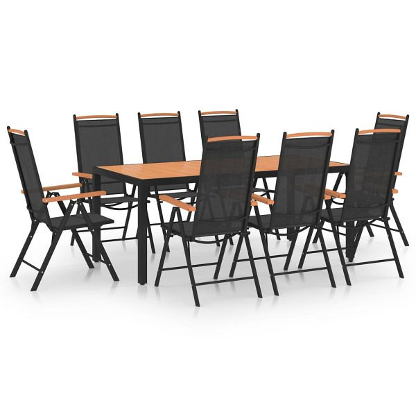 vidaXL 9-teilig Garten-Essgruppe Aluminium Schwarz, 3070630