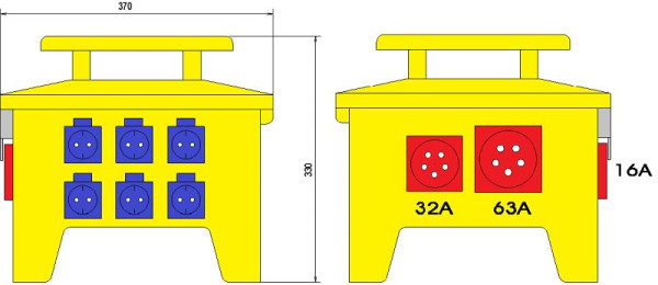 Elektra Tailfingen Steckdosenverteiler im Kunststoffgehäuse 44kVA mit CEE Stecker 63A, RCD Typ B, 3 CEE 16-63A und 6 Steckdosen, SVK 63N/A/6111-G, 183308