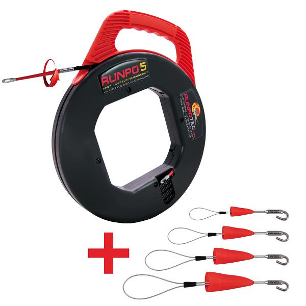 Runpotec RUNPO 5 - 30 m + RUNPOFIX Set Haken, Kabeleinziehgerät + Kabelziehschlaufe, 11142