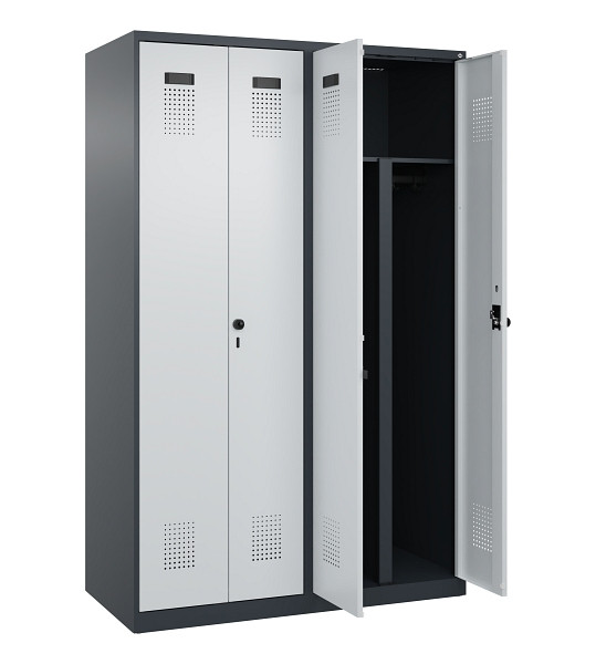 C+P PSA Schwarz-Weiß-Spind Evolo PLUS, 4 Abteile, 1850x1200x500mm, 7016/7035, Drehriegel, 049002-40P S10017