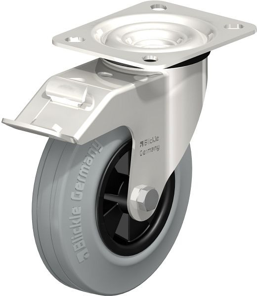 Blickle LEX-VPP 125G-FI-SG Edelstahl-Lenkrolle mit Anschraubplatte & Feststeller, Vollgummi, Grau, 300830