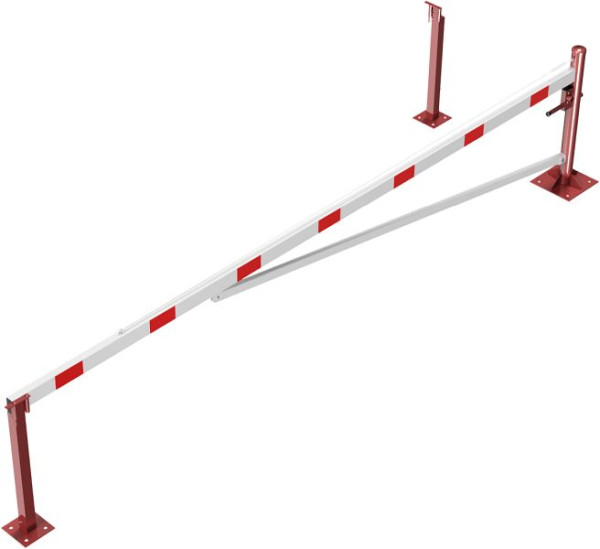 Schake Drehschranke mit Auflagepfosten und Seilzugverstärkung, für Dübel Befestigung, Schrankenbaumlänge: 5000 mm, mit Dreikantverschluss, 4213_50FBP