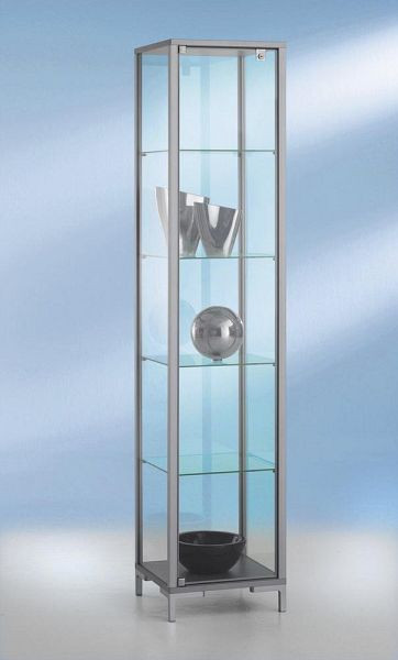 Deskin Drehtür-Standvitrine NEW YORK, Aluprofil 25 x 25 mm, ESG-Sicherheitsglas, B 400 x H 1860 x T 400 mm, 247627