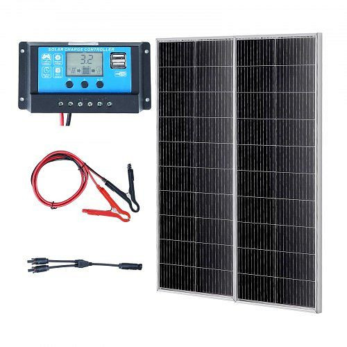 VEVOR 200W Solarpanel 2er-Set 12V monokristallinen plus Laderegler 16,66A Umwandlungsrate von 23 % Kompatibel mit AGM-, GEL-, FLD, GDSDJTYNBDJGBIR76V9