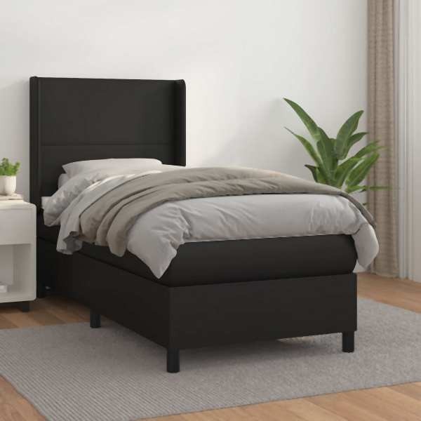 vidaXL Boxspringbett mit Matratze Schwarz 80x200 cm Kunstleder, 3132345
