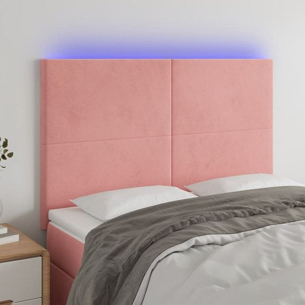 vidaXL LED Kopfteil Rosa 144x5x118/128 cm Samt, 3122197