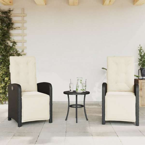 vidaXL Gartensessel mit Fußteil 2 Stück Verstellbar Schwarz Poly Rattan, UV-beständig, 365192
