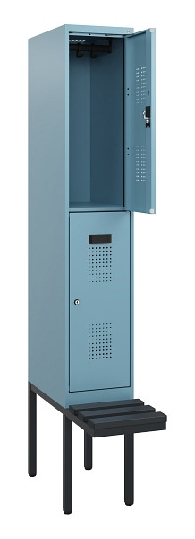C+P Doppelstock-Spind Evolo PLUS, Bank, 2 Fächer, 1950x300x815mm, 0010/0010, Zylinderschloss, Sitzfläche Kunststoff, 0493405-10 S10156