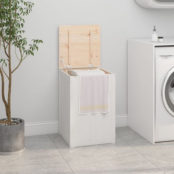 vidaXL Wäschetruhe Weiß 44x44x66 cm Massivholz Kiefer, 823565