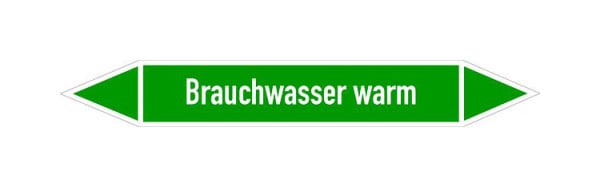 Schilder Klar Rohrleitungskennzeichen Brauchwasser warm, 187x26 mm Folie selbstklebend, 101416/61