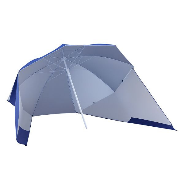 Outsunny 2-in-1 Sonnenschirm Strandmuschel Strandschirm Sonnenschirm, 210 cm x 210 cm x 222 cm, Blau + Weiß, 84D-022