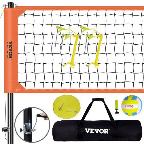 VEVOR Volleyballnetz Höhenverstellbares Volleyballnetz Set, 9,7 x 2,4 m tragbar, Orange faltbarm it Volleyball & Tragetasche, Garten, PQWTZ323YCLGRY89QV0