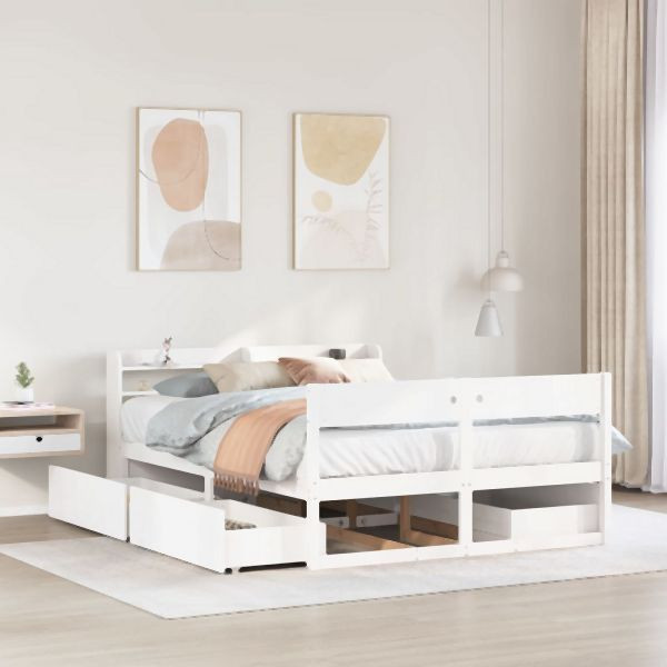 vidaXL Massivholzbett ohne Matratze Weiß 140x190 cm Kiefernholz, 3307135