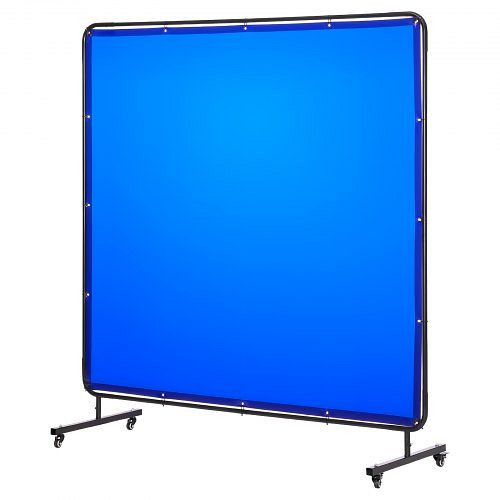 VEVOR Schweißvorhang 1740x1740 mm, flammhemmend mit UV-Schutz, feststellbare Räder, für Werkstatt/Industrie, Blau, DMPF1JZ66FTYYDKKS001V0
