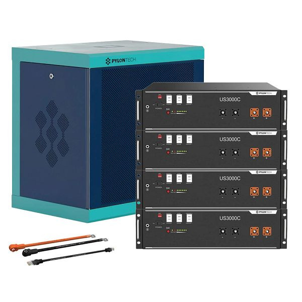 Pylontech 4x US3000C LiFePO4 Batterie 14kWh mit Wechselrichter-Anschlusskabelset und Batterieschrank, 2-88-015635-009