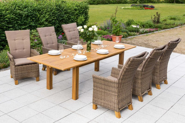 Merxx Toskana Set 13-teilig, 6 Toskana Hochlehner, durch Gasdruckfeder verstellbar, inkl. Kissen, 1 Doppelausziehtisch 180 (220/260) x 100 cm, 50420-211