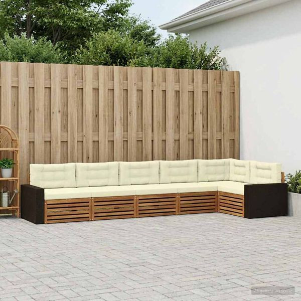 vidaXL Outdoor-Sofagarnitur 6-teilig Natur und Creme 402 x 172,5 x 73 cm, 3383423