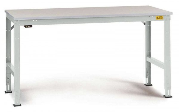 Manuflex ESD-Arbeitstisch UNIVERSAL Standard Grundtisch mit Melaminplatte, BxTxH = 1500 x 800 x 763-873 mm, Lichtgrau, LU4058.7035