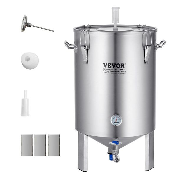 VEVOR Bierbrauanlage Kessel aus Edelstahl 60 L, Heimbrauzubehör mit Sockel, Kessel-Suppentopf inkl. Deckel, Griff, Ventil, Zapfhahn, PJFJT16GALZDUUJVJV0