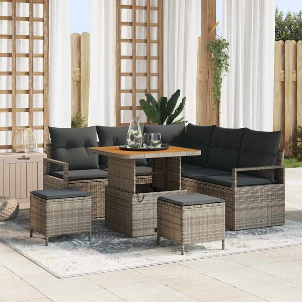 vidaXL Garten-Sofa-Set mit Kissen 8-teilig Grau Poly-Rattan, 3362523
