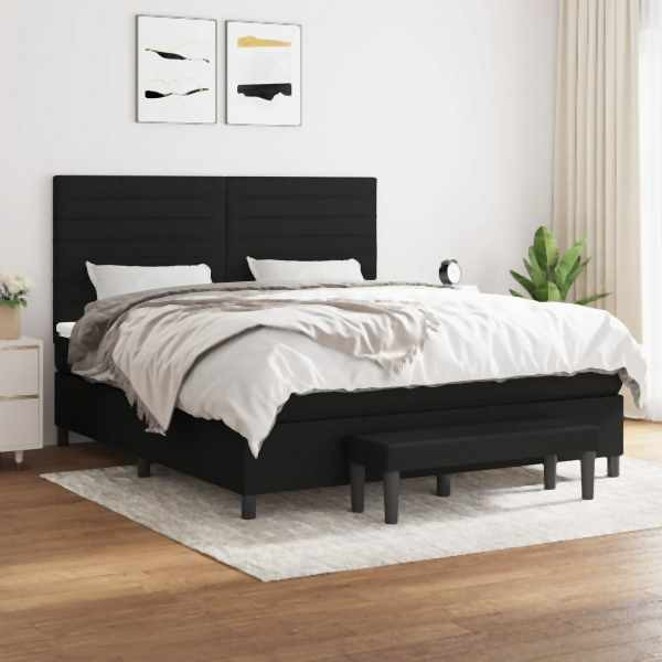 vidaXL Boxspringbett mit Matratze Schwarz 160x200 cm Stoff, 3136687