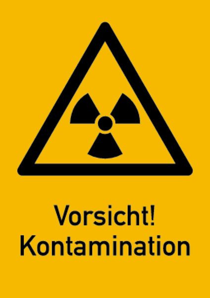 Schilder Klar Warnschild Strahlenschutz Vorsicht! Kontamination (WS 140), 148x210 mm Folie selbstklebend, 6404/62