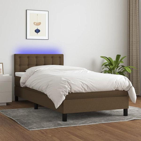vidaXL Boxspringbett mit Matratze & LED Dunkelbraun 90x190 cm Stoff, 3133440