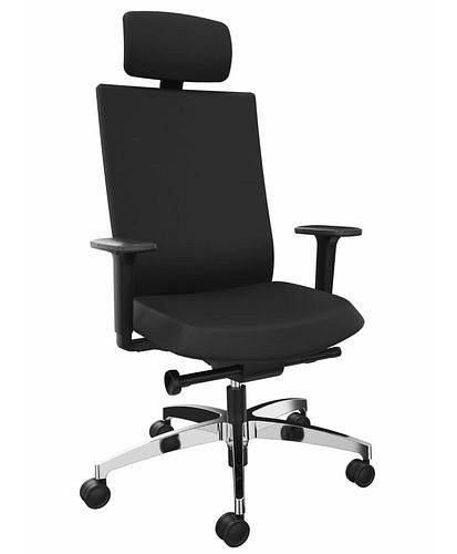 DENIOS Bürostuhl AdJust evo, Syncro-Evolution-Technik, Alu-Fußkreuz, Nackenstütze, schwarz, 292408