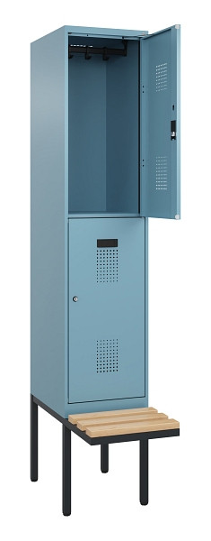 C+P Doppelstock-Spind Evolo PLUS, Bank, 2 Fächer, 2120x400x815mm, 0010/0010, Zylinderschloss, Sitzfläche Buche-Hartholz, 0493407-12 S10048
