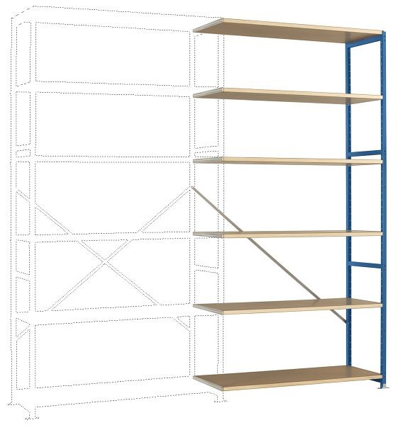 Manuflex Breitfach-Steckregal Anbauregal mit 6 Holzverbundböden, HxBxT = 2500 x 1250 x 600 mm, brillantblau, RP1428.5007