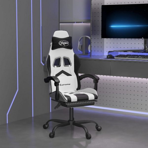 vidaXL Gaming-Stuhl mit Fußstütze Drehbar Weiß & Schwarz Kunstleder, 349613