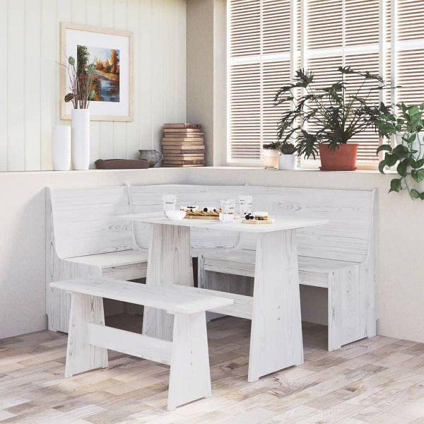 vidaXL 3-teilig Eckbankgruppe REINE Weiß Massivholz Kiefer, 3096568