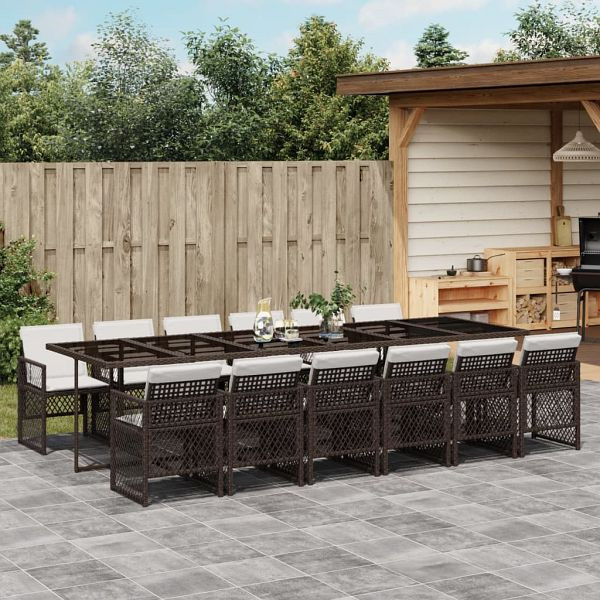 vidaXL 13-teilig Garten-Essgruppe mit Kissen Braun Poly Rattan, 3210765