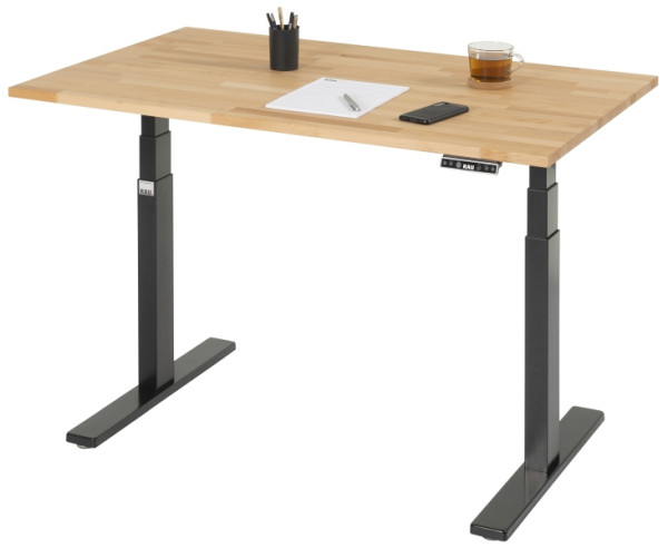 RAU Schreibtisch adlatus 100, B1250xT800xH650-1300mm, tiefschwarz, B-Platte-25 mm, 08-ST-125-080-9005-B