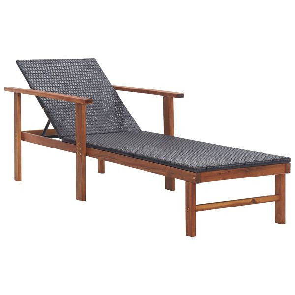 vidaXL Sonnenliege Poly Rattan und Massivholz Akazie Schwarz, 48706