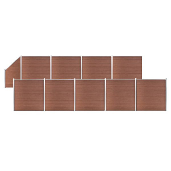 vidaXL WPC Zaun-Set 9 Quadrate + 1 Schräge 1657x186 cm Braun, 3053223
