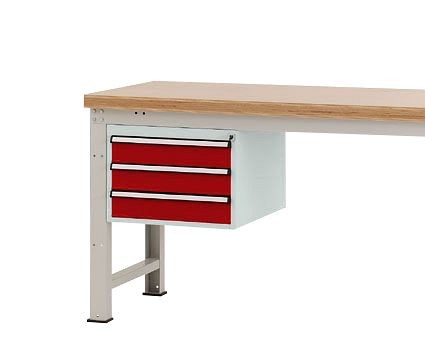 Manuflex Gehäuse-Unterbau PROFI, Nutzhöhe 300 mm mit 3 Schubfächern, für Werkbanktiefe 700 mm, Rubinrot, ZB4631.3003