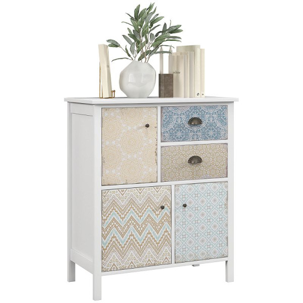 HOMCOM Sideboard, Shabby Chic Kommode, 2 Schubladen, 3 Schrankfächer, Kiefernholz, 68x34x80 cm, Weiß, 831-157V90WT