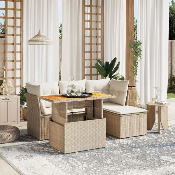 vidaXL 6-teilig Garten-Sofagarnitur mit Kissen Beige Poly Rattan, 3270806