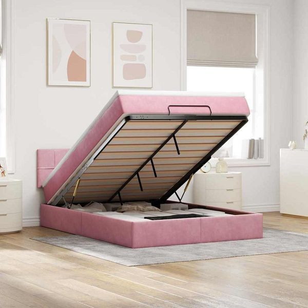 vidaXL Ottoman-Bett mit Matratze Rosa 140x190 cm Samt, 3311776
