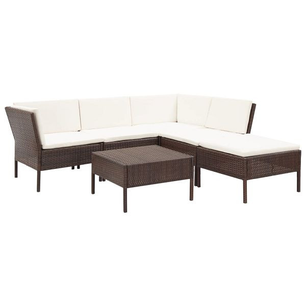 vidaXL 6-teilig Garten-Lounge-Set mit Auflagen Poly Rattan Braun, 48939